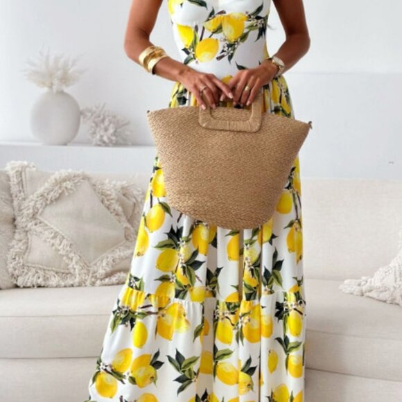 Lemon Print Sweetheart Neck Maxi SunDress - Picture 2 of 5
